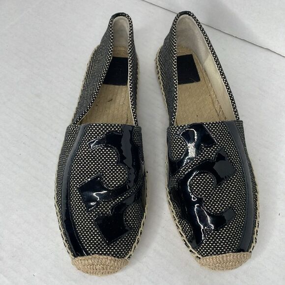 Tory Burch Lonnie Black leather and woven canvas Espadrille Flats - Picture 2 of 11
